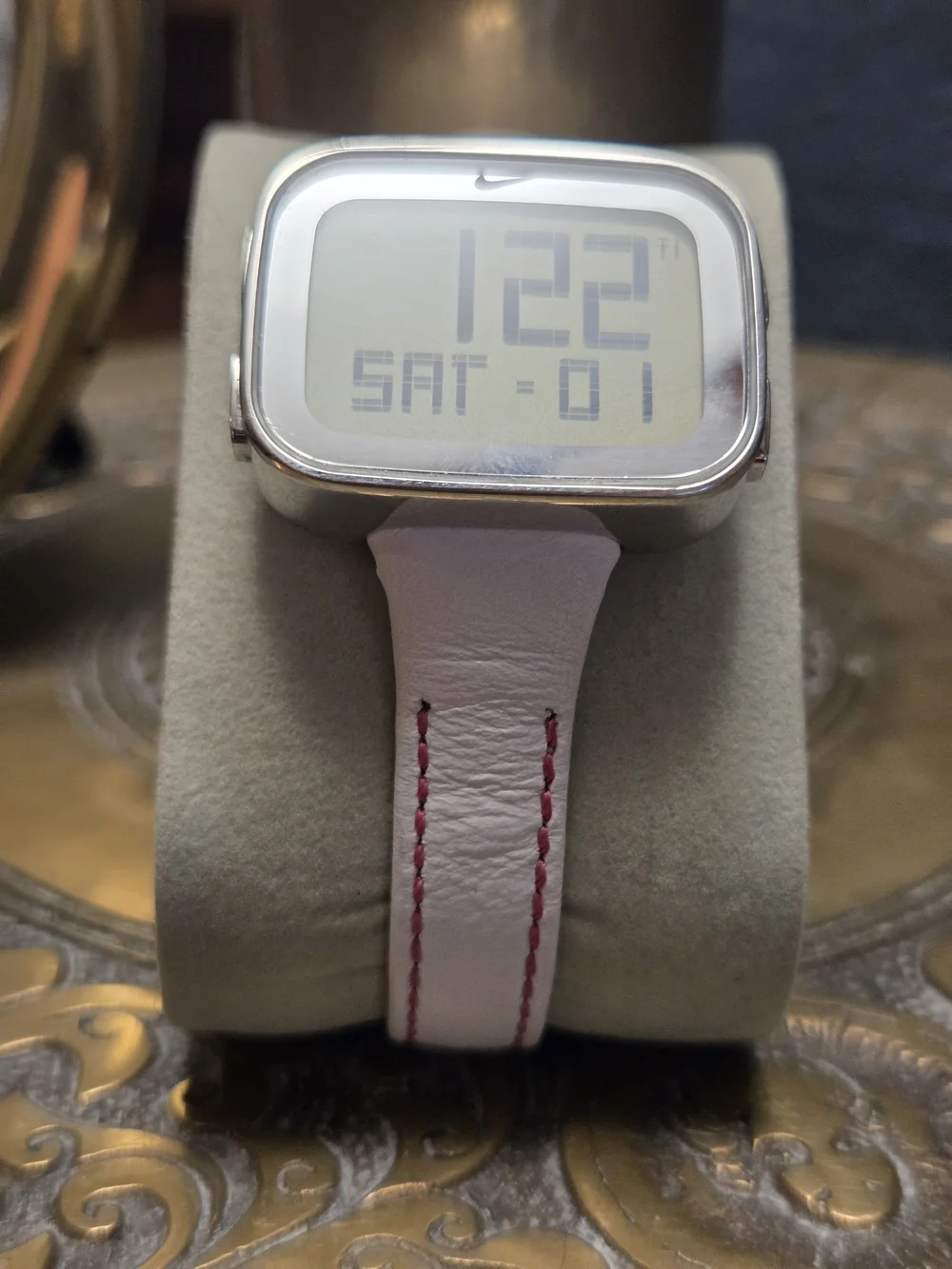 Nike Imara Keeva Digital Watch White Leather Baseball Stitch Strap New Battery